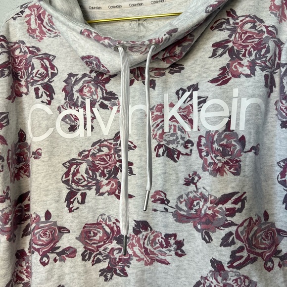 Calvin Klein Floral Gray Cowl Neck Hoodie Sweatshirt Size Small oversized - Picture 2 of 7
